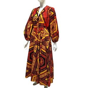 New KAHINDO Anthropologie‎ Maxi Dress Back Cut-out Geometric Abstract Artsy NWT